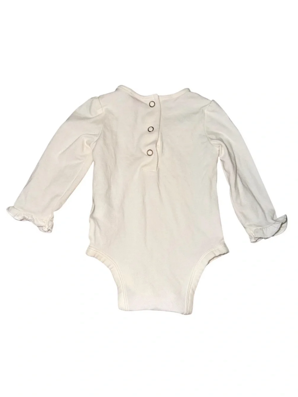 Classic Long-Sleeve White Baby One-Piece Bodysuit with Ruffle Sleeves